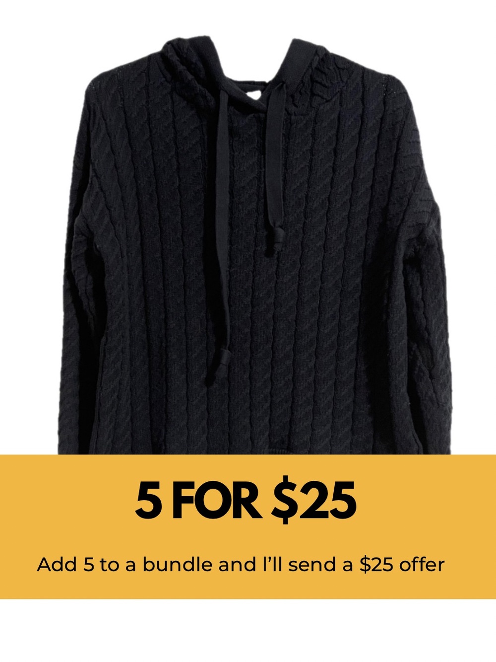 Black Cable-Knit Hooded Sweater